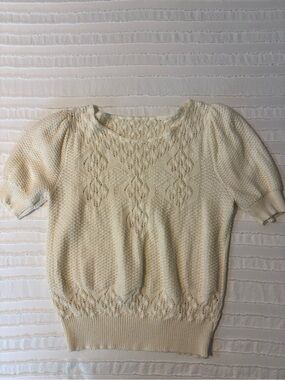 Vintage Classic Ivory Short-Sleeve Knit Sweater